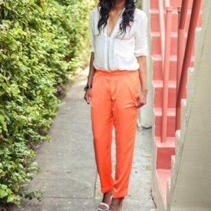 BCBGMaxAzria womens cuffed orange paperbag pants